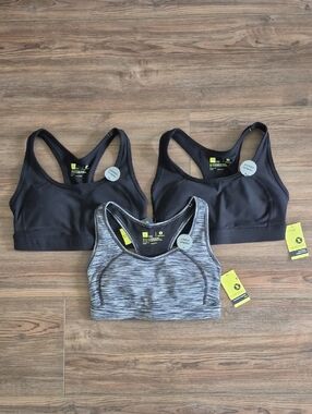 Sporty Women's Racerback Sports Bras - Black & Heather Gray